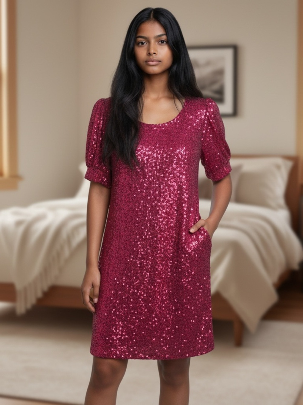 Cable & Gauge Fuchsia Pink Sequin Mini Dress